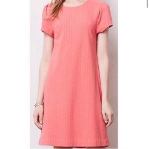 Anthropologie Maeve Pink Coral Shift Dress Textured Short Sleeve Size XS